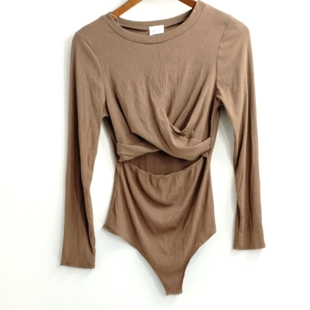 Le Lis Bodysuit Long Sleeve Cocoa Brown Ribbed Stretch
